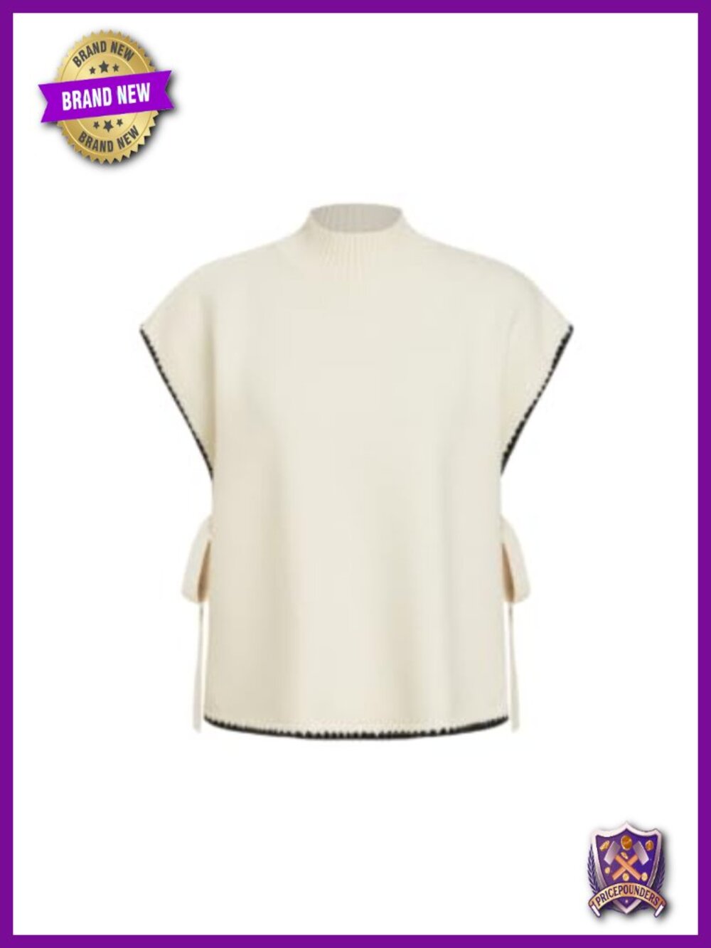 CIDER Sleeveless Sweater Vest Side Tie Turtleneck Mock Neck Knit
